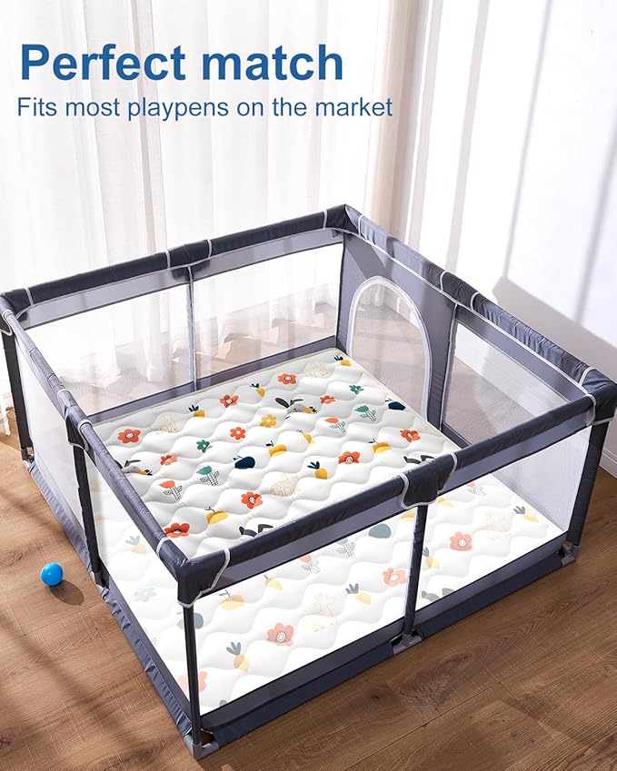 Odorless Premium Foam Baby Play Mat 50" x 50", Soft Microfiber Fabric Crawling Mat for Floor- Comfortable and Hypoallergenic, Non-Slip Cushioned Floor Playpen mat for Infants,Babies,Toddlers