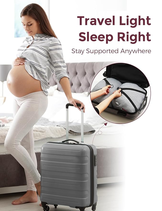 Momcozy Portable Pregnancy Pillow – W Shaped Maternity Support for Side Sleepers, Adjustable Travel Wedge Pillow for Back, Belly, and Hip Relief, Ideal for Pregnant Women, Deep Grey