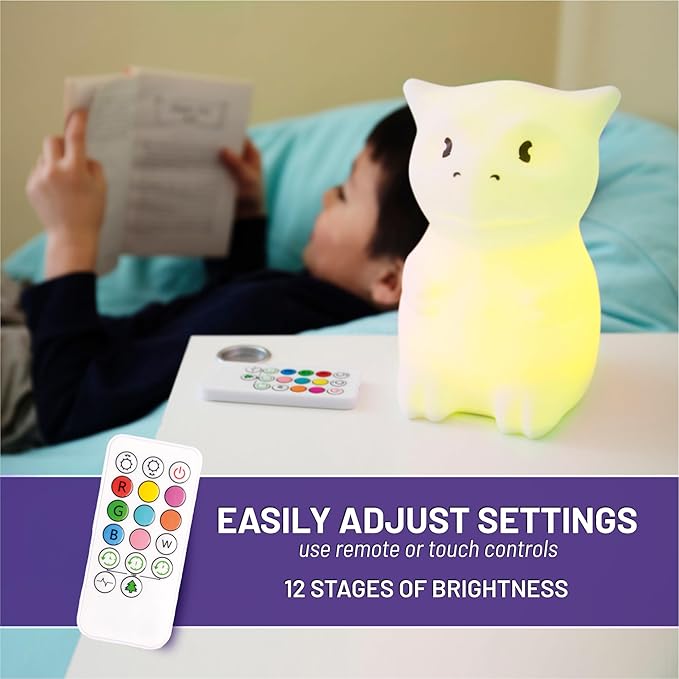 Lumipets Remote Control Silicone Night Light for Kids - Dragon Design with 9 Soft Colors & Sleep Timer - Rechargeable, Battery-Operated Lamp for Bedroom | Baby Nursery, Toddler, Girls, Boys