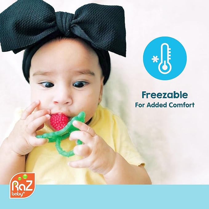 RaZbaby RaZberry Silicone Teether Pacifier – Teething Relief for Infants, Food-Grade, Hands & BPA Free, Natural Berrybumps Fruit Texture for Sensory Development, Freezable, 2-Pack - Lavender & Pink