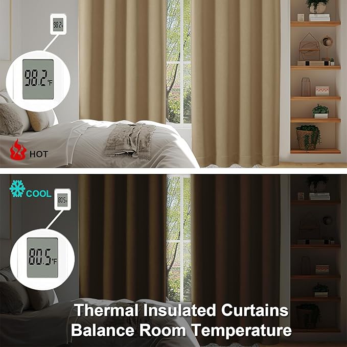 Simplebrand Ava Taupe Blackout Curtains for Bedroom, 72 Inch Length, 2 Panels Set, Privacy Thermal Insulated Rod Pocket Curtains for Patio, French Door, W40 x L72 Inch