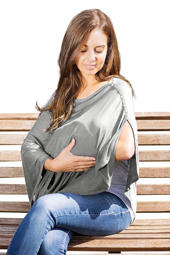 Byrd & Blume Maternity Nursing Cover Breathable Lightweight Breastfeeding Cover Wrap Shawl Scarf Poncho Full 360 (Gray, One size)