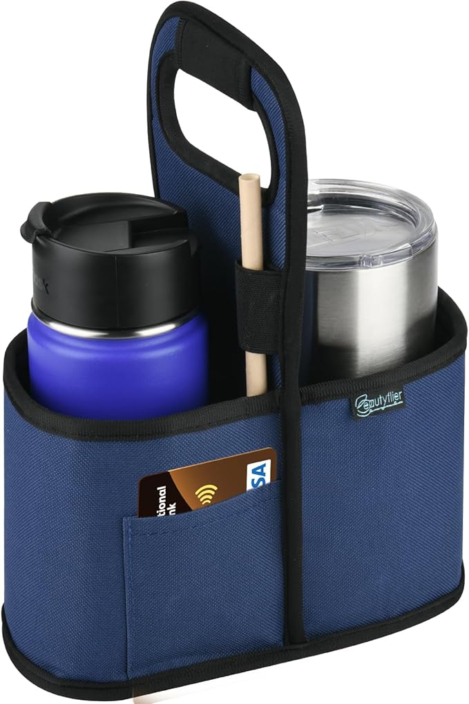 Beautyflier Drink Carrier with Handle for Delivery Reusable Insulated Coffee Cup Carrier Portable Cup Holder with Handle Organizer Tote Bag for Hot & Cold Drinks (2 Cup, Blue)
