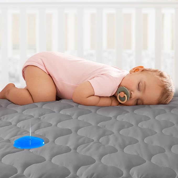Yoofoss Waterproof Mini Crib Mattress Protector, Quilted Baby Mattress Pad Cover Soft and Breathable, Machine Washable Portable Mattress Protector for Standard Mini Crib Size 38"X24" - Dark Grey