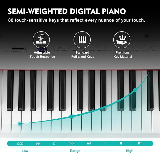 MUSTAR Digital Piano 88 Key Weighted with Stand, 88 Key Semi Weighted Keyboard Piano MEP-1000, Portable Electric Piano Keyboard 88 Keys with Bluetooth Connection, Case, Sustain Pedal, MDF, White