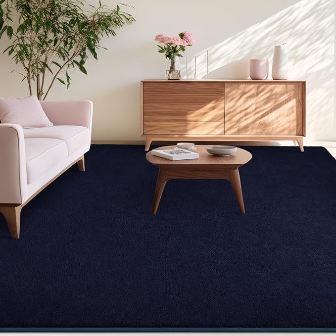 Kimicole 6x9 Washable Area Rugs for Living Room Bedroom, Large Low Pile Ulta-Thin Solid Color Rug, Non-Slip Soft Fluffy Carpet for Nursery Kids Room Dorm Room Home Decor (Navy Blue)