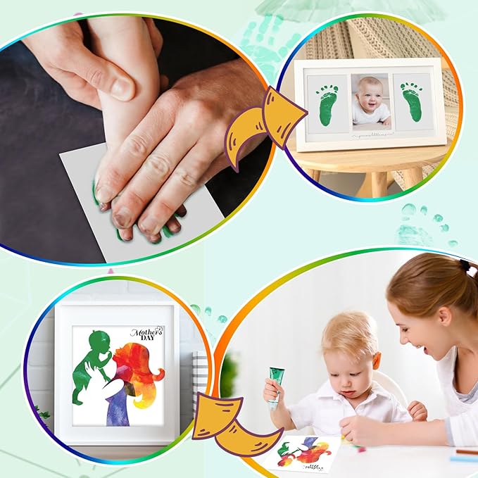 75ml Green Baby Hand and Footprint Ink Kit, Baby Handprint Footprint Paint for Newborn Keepsake, Dog Cat Paw Print Kit, Washable, Non Toxic Acid-Free, Safe Gentle for Ideal New Mom Gifts