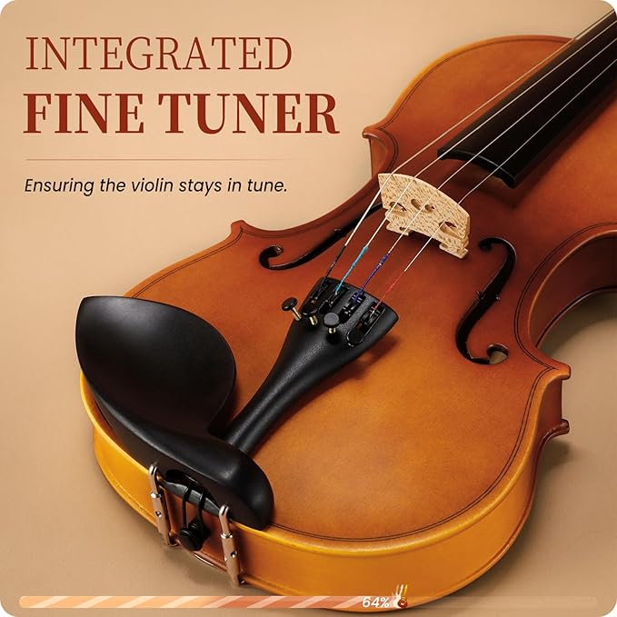 Fesley Violin Fiddle Beginner Set: 3/4 Matt Violin Kit for Student, Acoustic Violin with Hard Case, Solidwood Hand Made Starter Kit with Bow, Rosin, Shoulder Rest, Tuner, Extra Strings