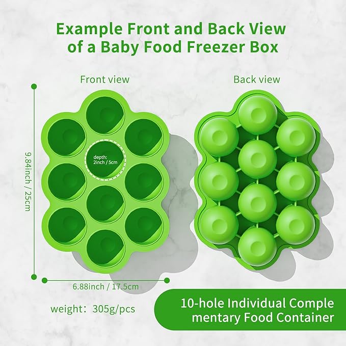 10 Cavities 2 OZ Portions Silicone Baby Food Freezer Tray with Lid,Ice Cube Trays & Molds,Baby Popsicle Mold,Egg Bite Molds,for Freezing and Baking Breast Milk,ice Cube,Egg Bites (Green)