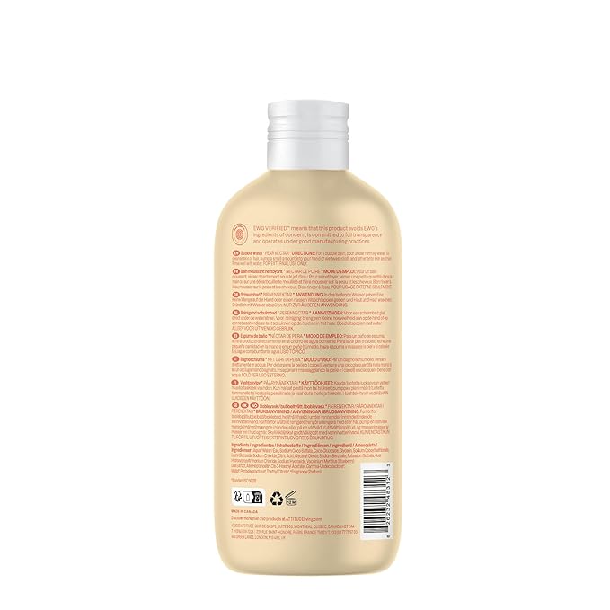 ATTITUDE Bubble Body Wash for Baby, EWG Verified, Dermatologically Tested, Plant and Mineral-Based, Vegan, Pear Nectar, 16 Fl Oz