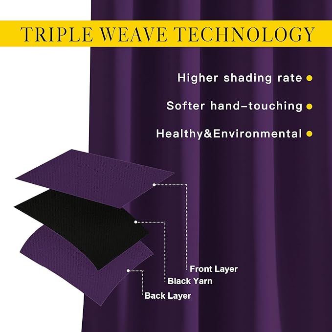 NICETOWN Bedroom Blackout Curtains & Drapes - Energy Saving Thermal Insulated Solid Grommet Light Blocking Window Treatments Privacy Room Divider for Living Room (2 Panels, Royal Purple, W66 x L102)