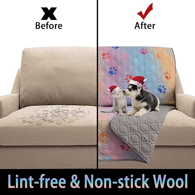 Waterproof Dog Bed Cover 30x70 inch Reversible Pad Reusable Camping Mat for Kids/Pet/Dog/Cat Washable Geometric Embroidery Blanket Patchwork Rainbow Dog Paw Printed+Gray