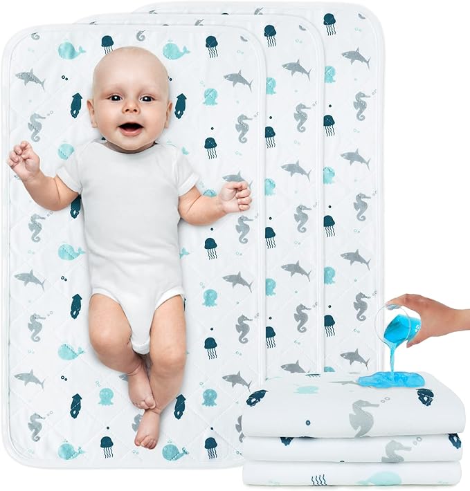 Changing Pad Liner Quilted Waterproof, Baby Changing Pad, Changing Table Pads, Anti Slip & Washable Baby Changing Mat, 27" x 14", 3 Pack
