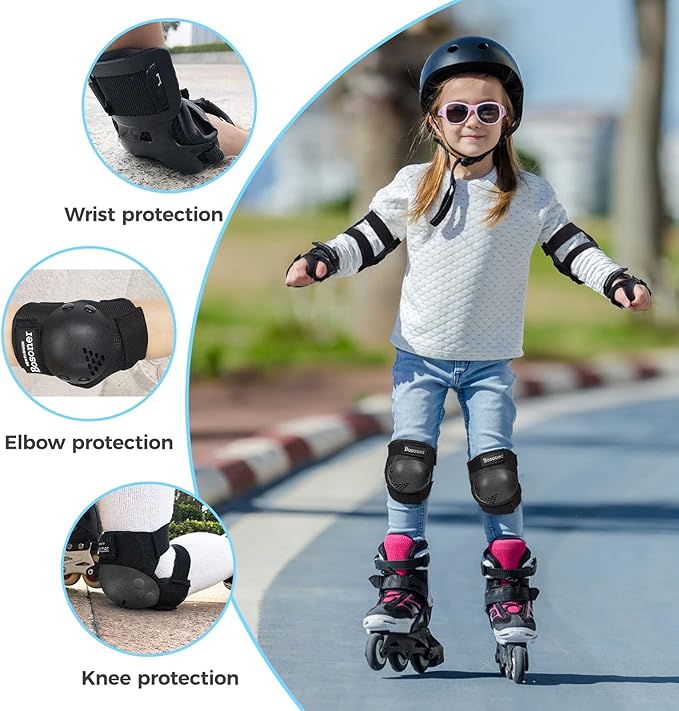 BOSONER Kids/Youth Knee Pad Elbow Pads for Roller Skates Cycling BMX Bike Skateboard Inline Rollerblading, Skating Skatings Scooter Riding Sports