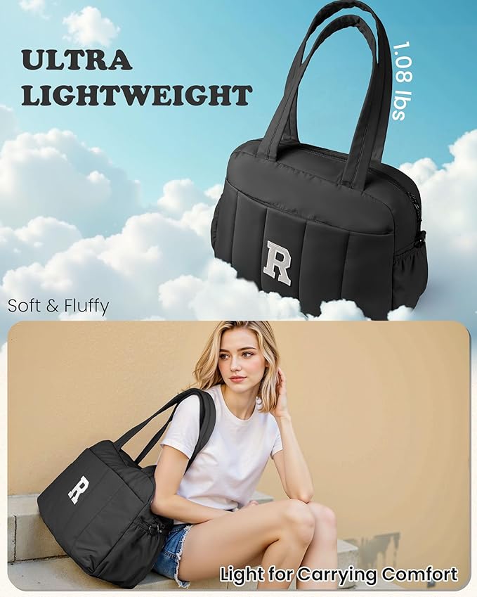 Women Duffle Bag with Initial, Gifts for Women Unique-Personal Item Travel Bags，Gym Bag with Wet Pocket，Lightweight Travel Bags Personalized Tote with Makeup Pouch