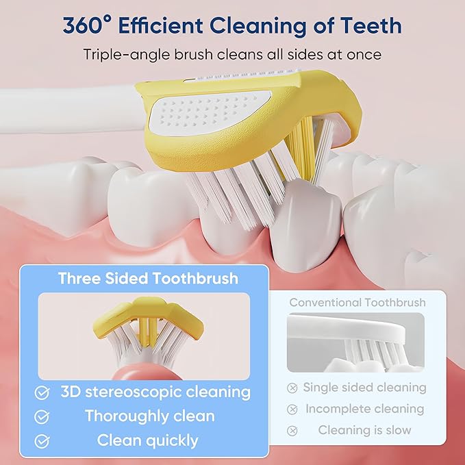 EASICUTI Soft Toddler Toothbrushes, Efficient 3 Sided Toothbrush, Baby Toothbrush 12 Months and up, Infant Toothbrush, Toddler Training Tooth brush for Ages 1-8 Years, Cleans All Sides-4 Pack (Patent)