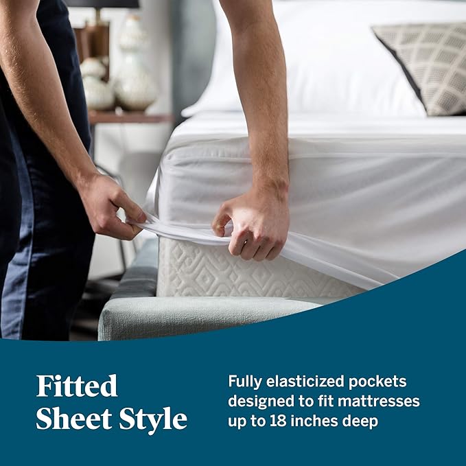 LUCID Premium Rayon from Bamboo Jersey Mattress Protector | Full Size Waterproof Mattress Protector | Ultra Soft, Fitted Sheet Style, White