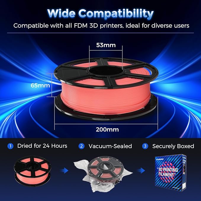 FLASHFORGE Rapid PLA Filament 1.75mm Luminous Red, 500mm/s High Speed Printing, Glow in The Dark 3D Printer Filament 1kg Spool, Dimensional Accuracy +/- 0.02mm, Brilliant, Long-Lasting Glow