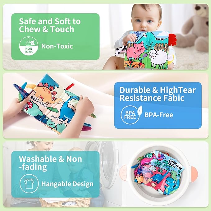 4 Pack Baby Books 0-6 Months, 4PCS Crinkle Books for Babies, Touch and Feel Sensory Books for Babies, Infant Toys 0-6 Months, Soft Fabric Toy Shower Gift, Baby Crinkle Book - 4 Pack Blue