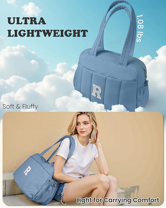 Initial Duffle Bag, Yoga Bags for Women，Overnight Bag with Wet Pocket，Lightweight Work Bags Personalized Gym Tote with Makeup Pouch-Girly Gift