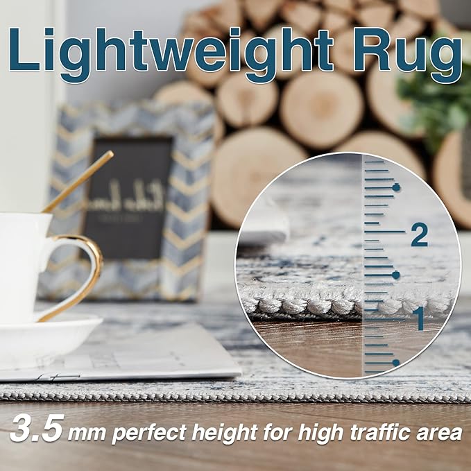 jinchan Hallway Runner Rug 3x8 Machine Washable Runner Rug Dark Blue Vintage Floral Design Non-Slip Low Pile Ultra-Thin for Kitchen Laundry Room Bedroom Farmhouse (3‘x8',Dark Blue)