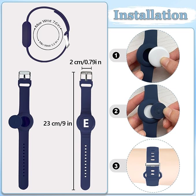 Waterproof Bracelet for AirTag Kids, Personalized Initial Letter Hidden Holder Compatible with Air Tag, Silicone Case for Airtag Adjustable Anti-Lost GPS Tracker for Toddler Child Elder, E