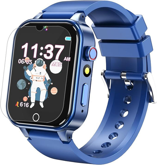 Goodatech Smart Watch for Kids 4-12 Years Boys Girls, 26 Puzzle Games,Camera,Video Music Player,Pedometer,Flashlight,Alarm Clock, Learning Education Toys Gifts (Blue)