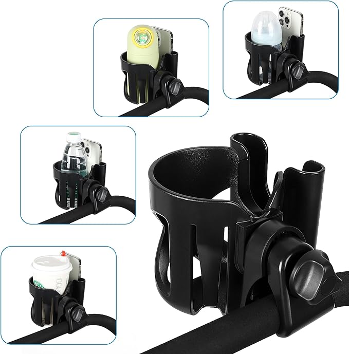 Accmor Universal Cup Holder, Stroller Cup Holder with Phone Holder, 360° Rotatable Large Caliber Designed Bottle Holder for Stroller, Bike, Wheelchair, Walker, Scooter