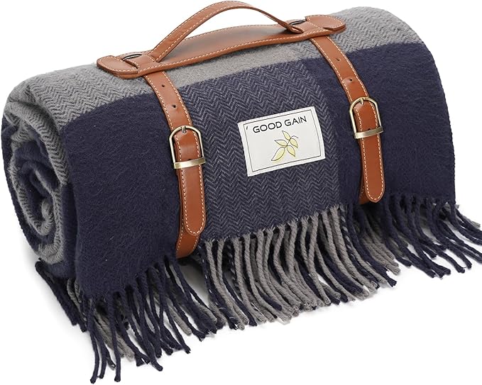 G GOOD GAIN Waterproof Picnic Blankets- Extra Large Outdoor Blanket Foldable, Beach Blanket with PU Handles, Sandproof Picnic Mat for Hiking, Camping, Lawn, Park, Grass.GreySquare