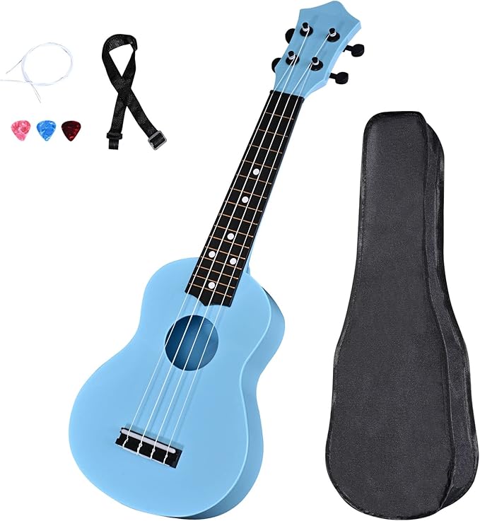 Kids Toy Ukulele 21 inch Soprano Ukelele,Musical Instrument, Ukulele Toy Gift for Children Beginners with Bag Picks Strings (Light blue)