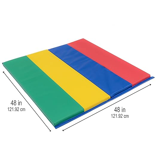 Children's Factory Rainbow Folding Gym Activity Mat, 4 ft x 4 ft, Cushioned Floor Mat for Kids, Daycare Mat
