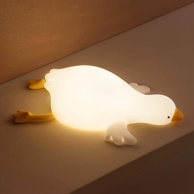 Goose Cute Night Light for Toddler,Kids,Baby, Lying Duck Nightlight Ambient LED Lamp for Bedside Sleeping Companion, Rechargeable Battery Powered, 30Min Auto-Off