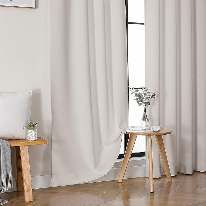 Simplebrand Ava Natural Short Blackout Curtains for Bedroom 45 Inches Long 2 Panels Set, Solid Thermal Insulated, Energy Saving Window Treatment Curtains Blackout Drapes, W40 x L45 Inch, Natural
