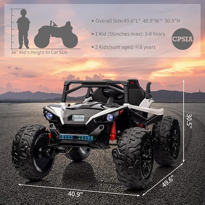 2 Seaters 24V Ride on UTV with Remote Control,10AH Battery, 400W Powerful Motors with 17" EVA Wheels, 20.5“ Seat Width Electric Ride Toy with Metal Suspension,LED Lights,Music,Horn (White)