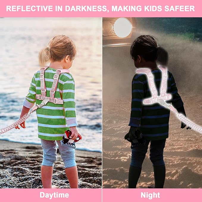Accmor Toddler Harness Leash, Reflective Kids Leashes with Anti Lost Wrist Link, 3 in 1 Child Harnesses with Key Lock Design for Girls, Baby Walking Wristband Rope Protection Belt Tether.