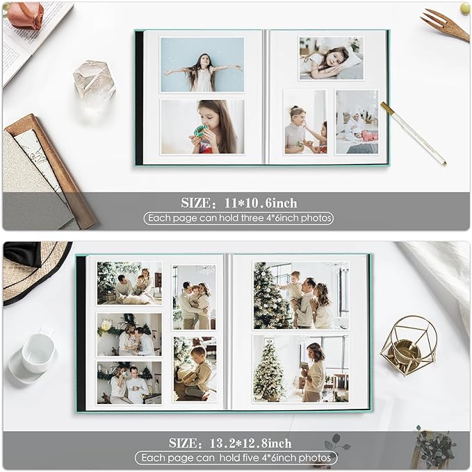 Spbapr Large Photo Album Self Adhesive 4x6 5x7 8x10 10x12 Pictures Magnetic Scrapbook 40 Blank Pages Linen Cover DIY Album with A Metal Pen