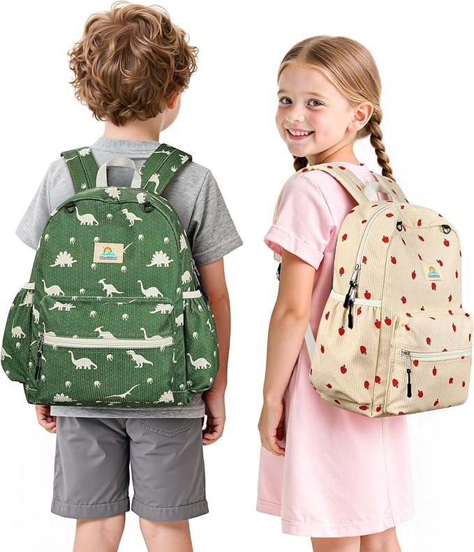 Corduroy Kids Backpack for Girls and Boys 5-8: Girls Backpack for Elementary Kindergarten - 15 inch Cute Backpacks for Kids - Strawberry