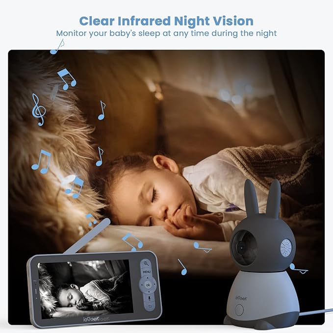 ieGeek Baby Monitor with 2K HD Resolution, Pan-Tilt-Zoom Video Baby Monitor Camera, 5'' LCD Screen & App Control, Night Vision, Cry and Motion Detection, Temp & Humidity Sensor, Two Way Audio, VOX