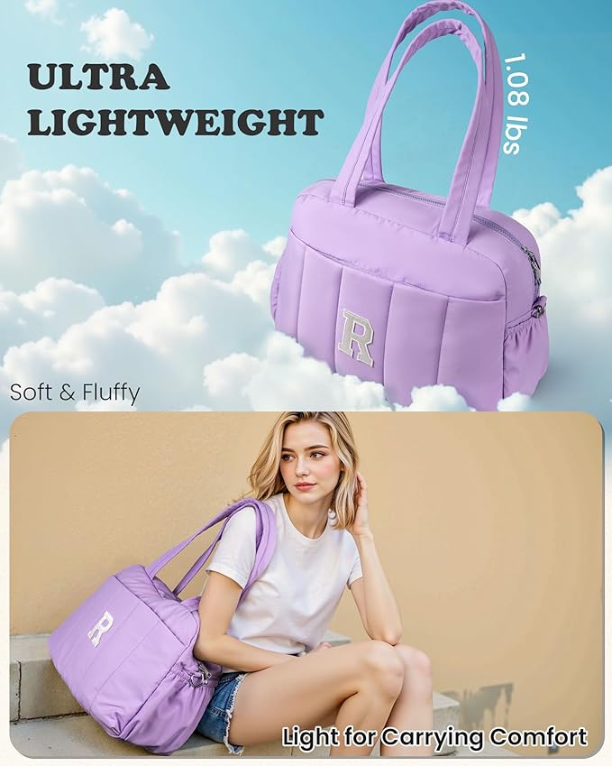 Birthday Gift for Women Girl-Initial Duffle Bag, Carry On Bags for Women，Overnight Bag with Wet Pocket，Lightweight Travel Bags Personalized Gym Tote with Makeup Pouch
