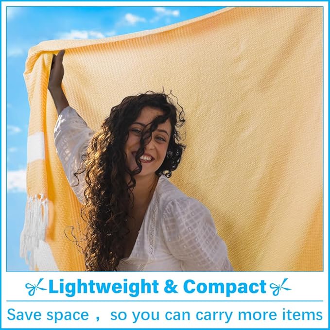 Oversized Turkish Beach Towel Blanket XXL Cotton Sandproof Towels Boho Woven Extra Large Big Sand Free Giant Throw Thick Blankets Huge Quilt XL Picnic Camping Necessities Cloud For Adult Gifts Yellow