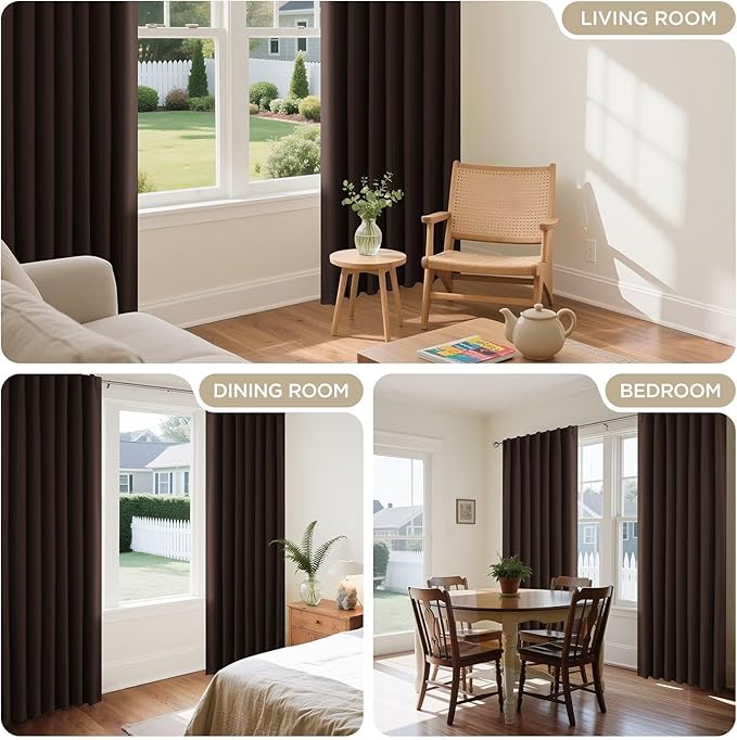 Joydeco White Blackout Curtains 96 Inches Long for Bedroom, Thermal Insulated Black Out Curtains 2 Panels Set, Room Darkening Drapes for Living Room Window (W52 x L96 Inch, Chocolate)