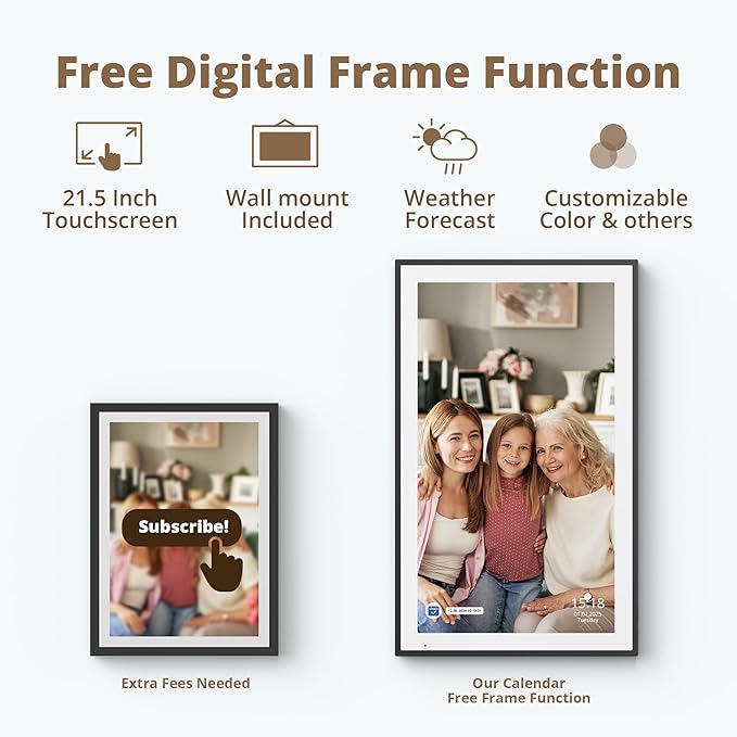 Dragon Touch 21.5" Digital Calendar Chore Chart – 1080P Full HD Interactive Touchscreen, Smart Family Planner, Hearth Display Digital Calendar Wall & Desk Mountable for Seamless Scheduling Black