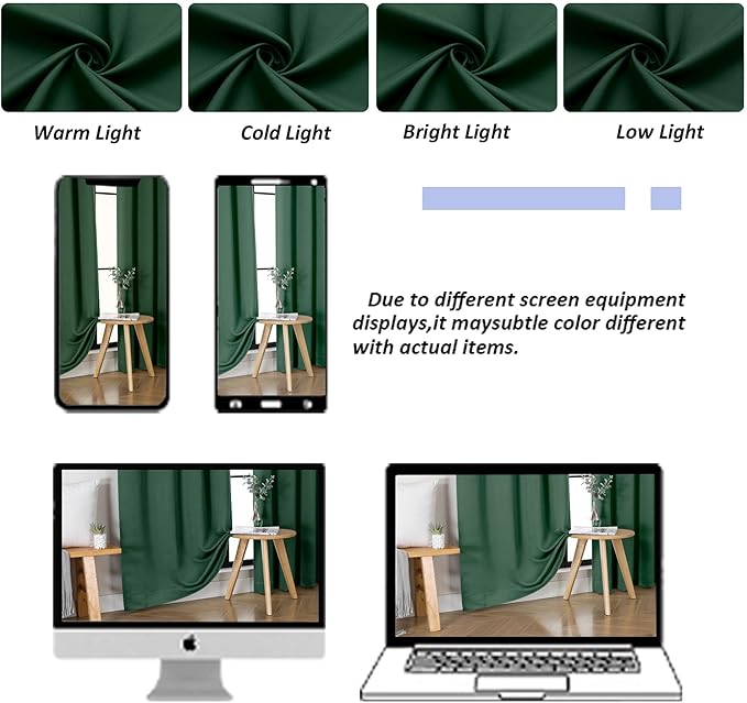 Simplebrand Ever Green Blackout Curtains for Bedroom 96 Inches Long 2 Panels, Solid Thermal Insulated, Energy Saving Living Room Window Treatment Curtains Blackout Drapes, W50 x L96 Inch, Ever Green