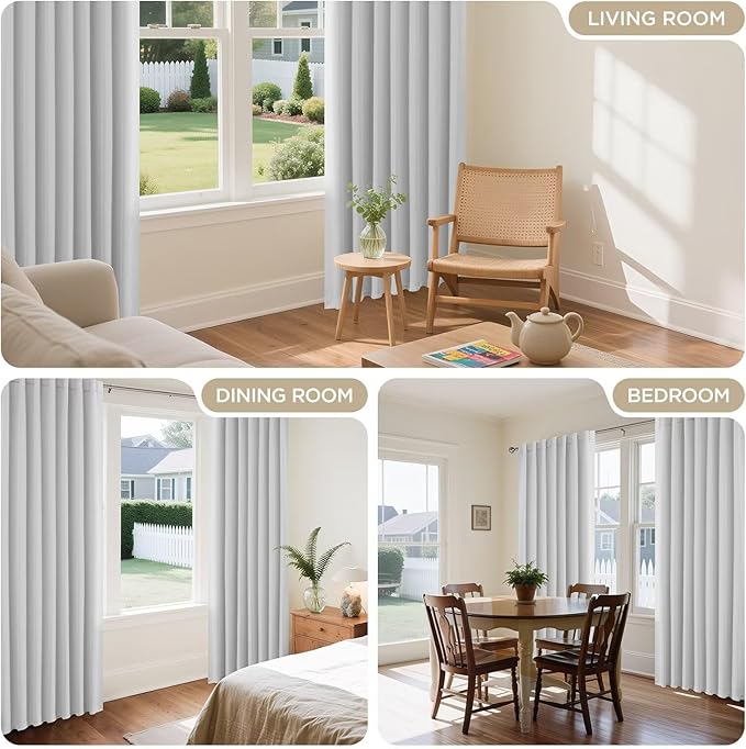 Joydeco 108 Inch 60% Blackout White Curtains 2 Panels,Elegant Soft Sheer Curtains for Bedroom,Thermal Insulated Black Out Drapes for Living Room,Rod Pocket Back Tab Drapes(W52xL108 Inch,Greyish White)