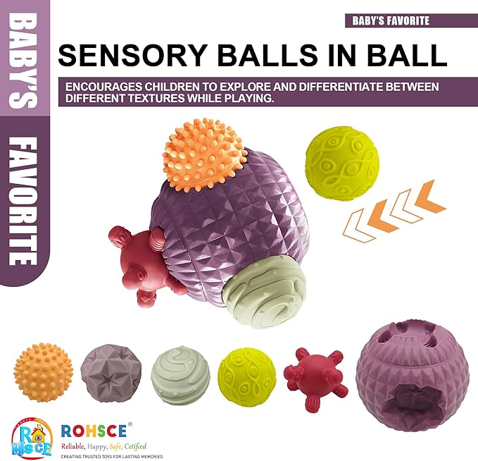 Sensory Balls for Toddlers 1-3, Montessori Toys for Babies 6-12 Months, Easter Baby Toys, Sensory Balls for Easter Basket, BPA Free Teething Gift, Toddler Bath Toys with Multi Textured