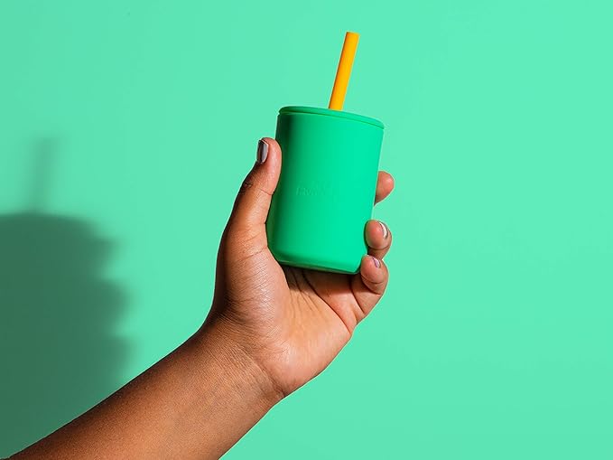 Avanchy Silicone Training Sippy Cup with Straw Lid – For Babies 6+ Months to Toddlers 1 Year Old – 8 oz Infant Water Cup for Baby Led Weaning, Gray
