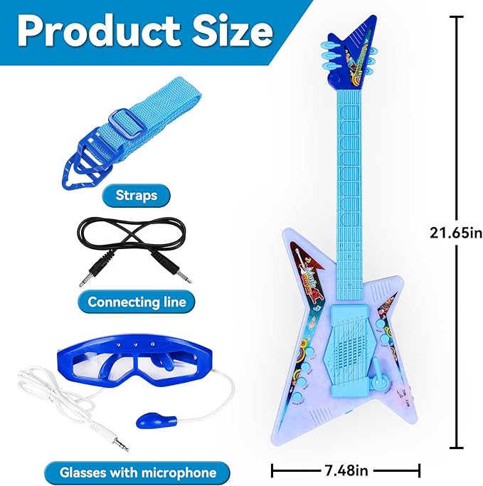 Guitar and Microphone Play Set with Glasses,Music Toys with Music&Light,Kids Karaoke Machine,Music Instruments for Toddlers,Boys,Perschool Educational Toys Gift for Children