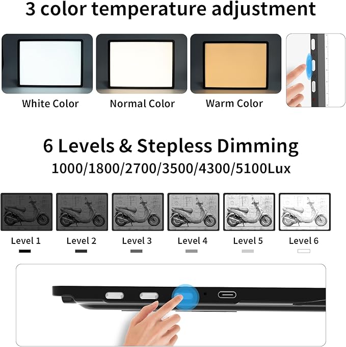 TOHETO Rechargeable A3 Light Board with Stand, Super Bright Magnetic Light Pad with Side Buttons, Wireless Light Box for Tracing and Drawing, Cordless LED Light Table for Diamond Painting, Sketching