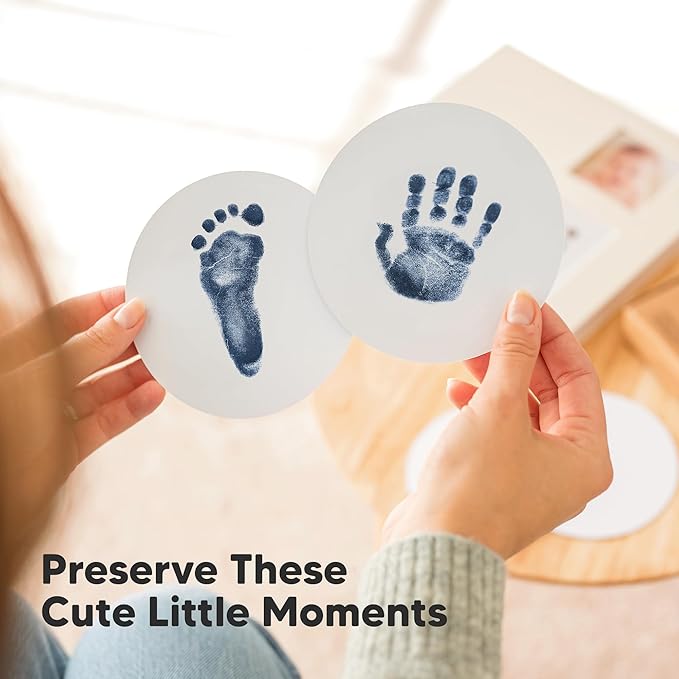2-Pack Round Inkless Baby Hand and Footprint Kit - Mess Free Ink Pad for Newborn Keepsake, Dog Nose & Paw Print Kit, Clean Touch Ink Pad for Baby Hand & Footprints, Ideal New Mom Gifts (Navy)