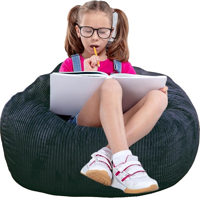 Classic Bean Bag Chair, with Faux Rabbit Fur Cover for Teens and Kids, Memory Foam Bean Bag Chairs, Ultra Soft Faux Fur Fabric, 2.5 feet Round Fluffy Bean Bag Sofa
